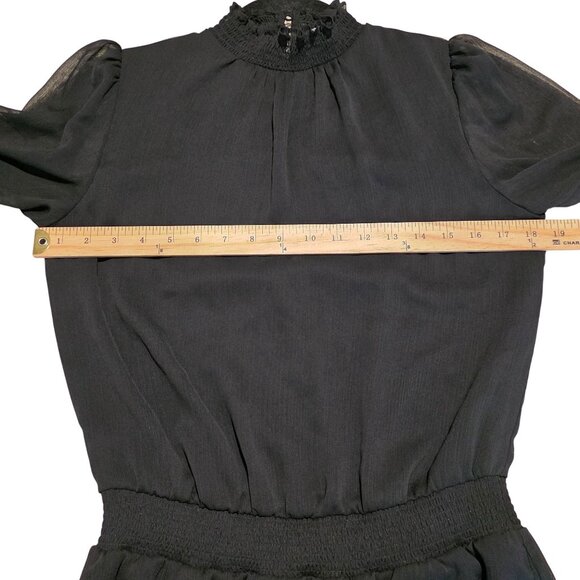 Express Layered Ruffle Mini Dress Womens Small Black Sheer Smocked Neck Waist - Picture 11 of 12
